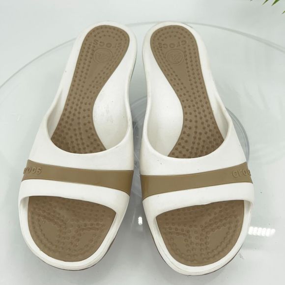Crocs Sassari Slide Sandal Women's Size 7 Brown White Rubber Slip On Shoes - Picture 6 of 14
